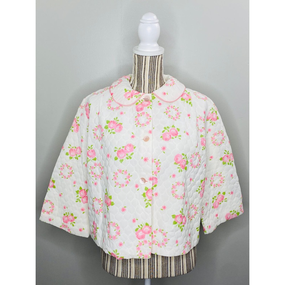 Vintage Franklin Simon Floral Quilted Coat Womens Medium Cottagecore Twee Lolita